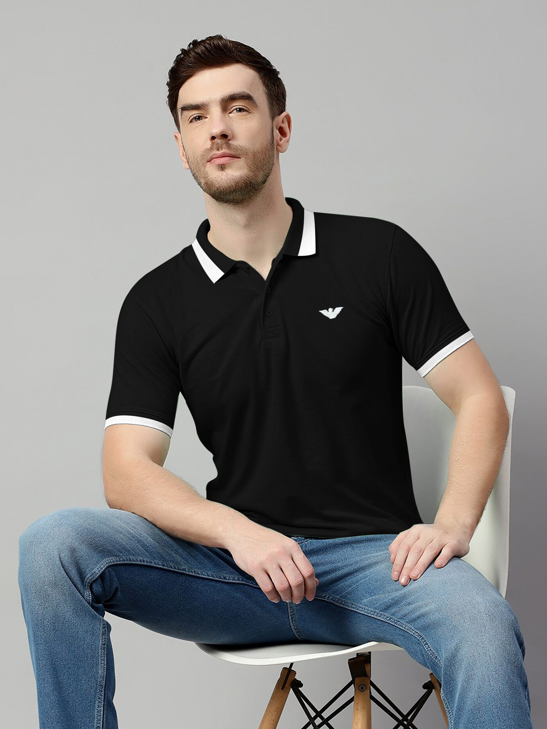 Armani Black Lycra Polo Shirt for Mens - Image 2
