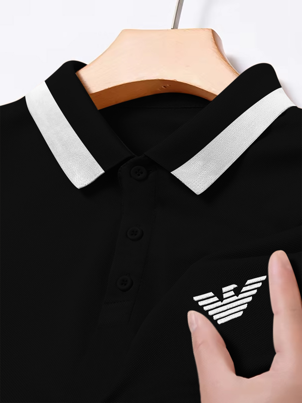 Armani Black Lycra Polo Shirt for Mens - Image 3