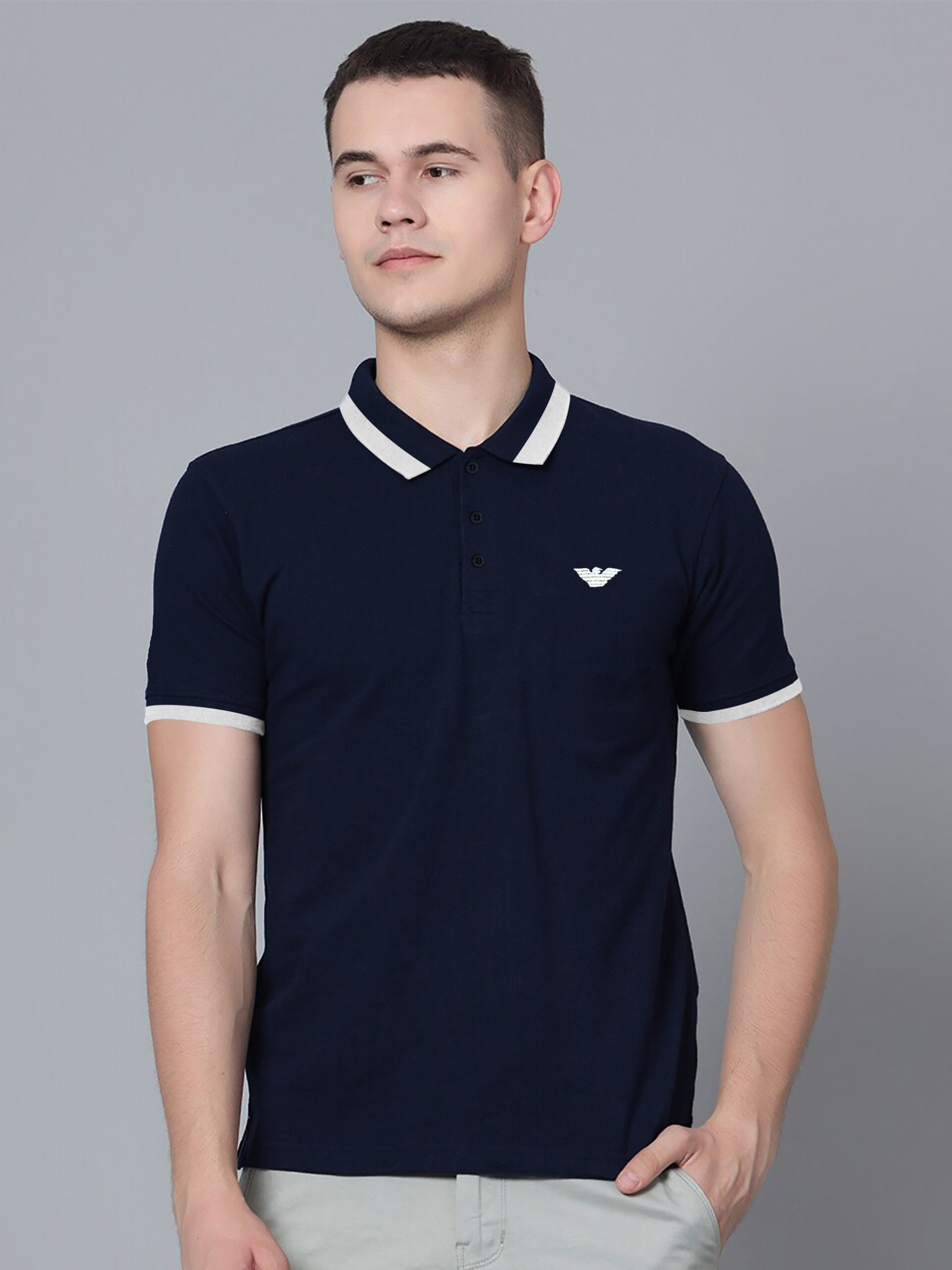 Armani Navy Lycra Polo Shirt for Mens - Image 2