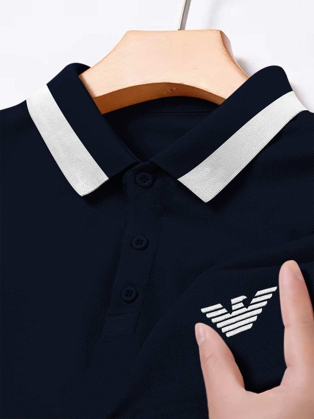 Armani Navy Lycra Polo Shirt for Mens - Image 3