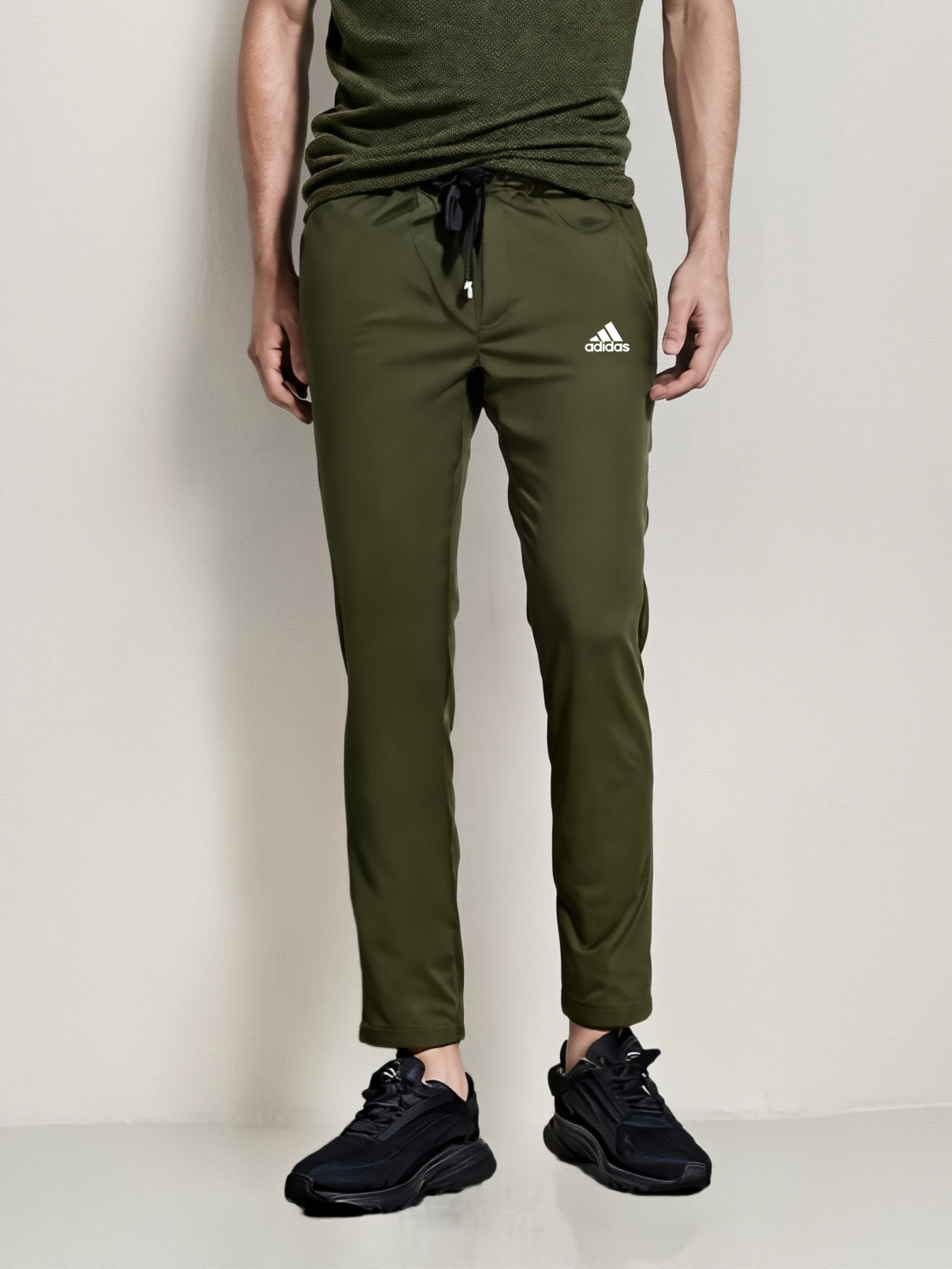 Adidas Men's Stretchable Lycra Training Trousers Olive Green Colour